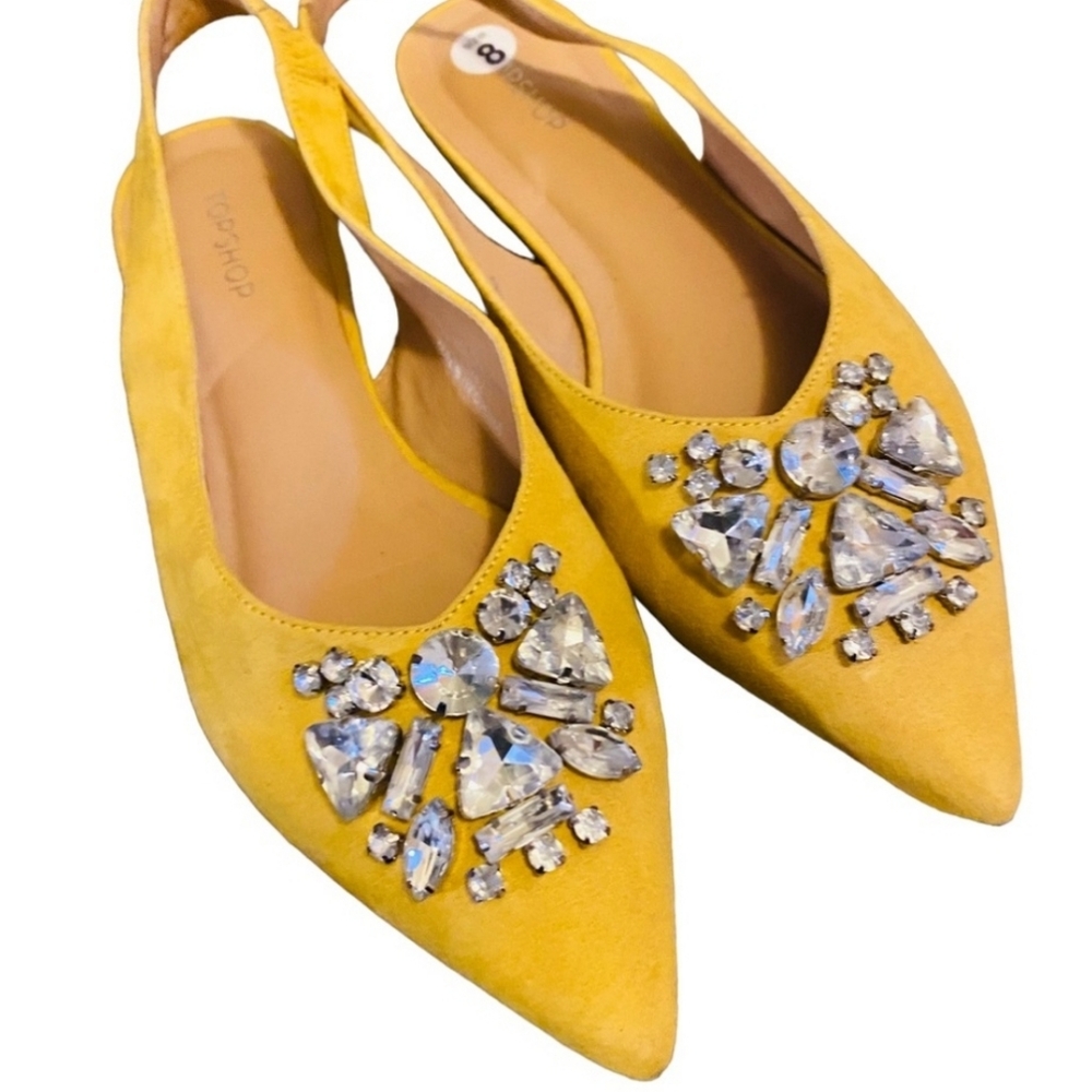 Topshop Mustard Yellow Rhinestone Flats